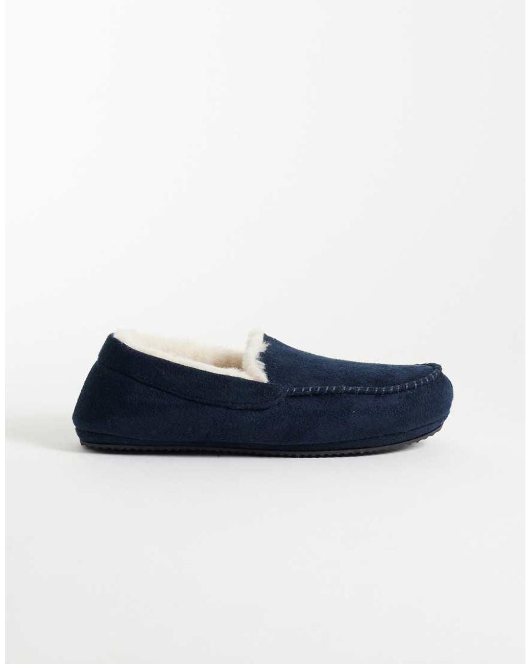 Threadbare Blue Fleece Lined Moccasin Slippers for men