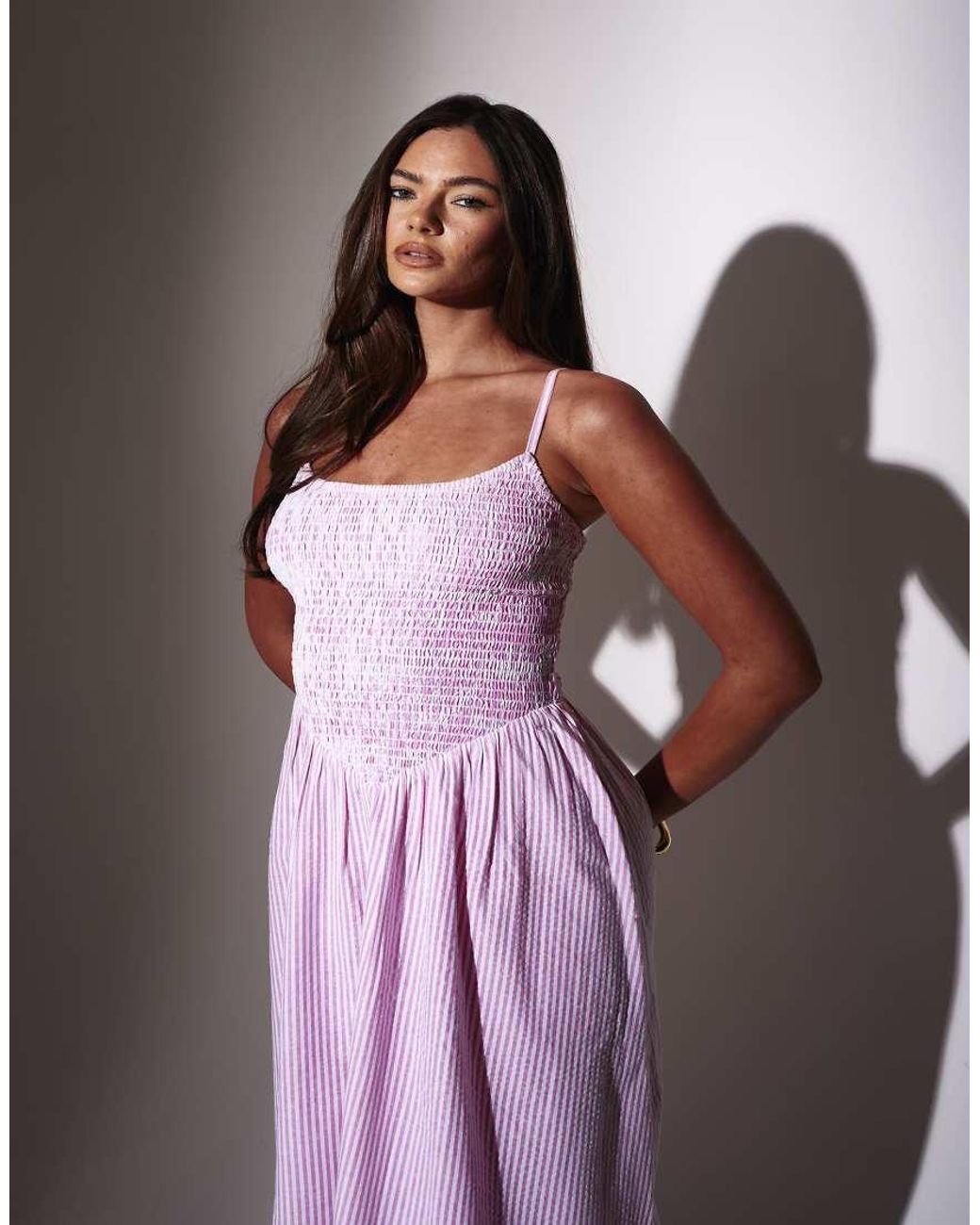 South Beach Purple Stripe Smocked Maxi Dress