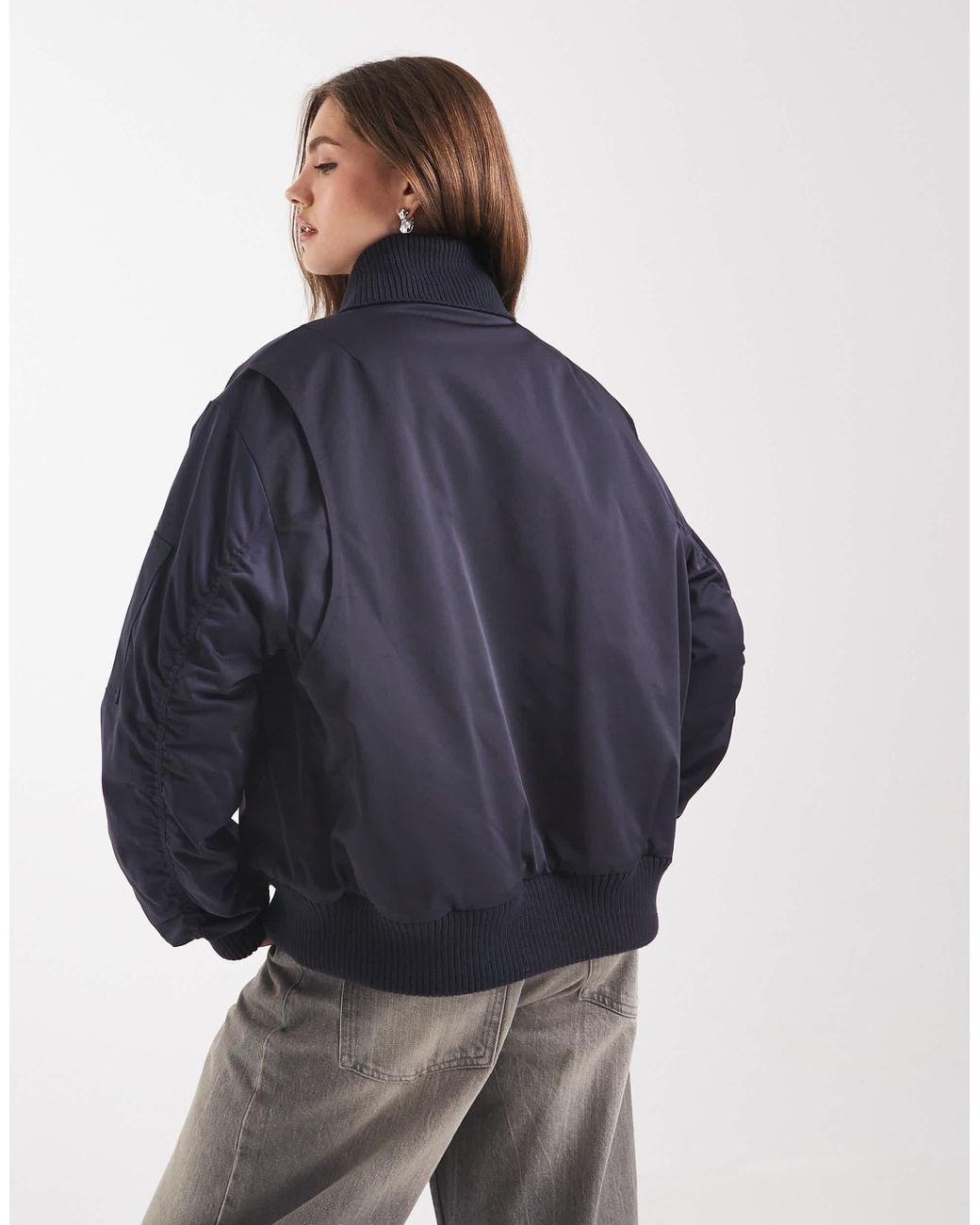 ASOS Blue Knitted Collar Bomber Jacket