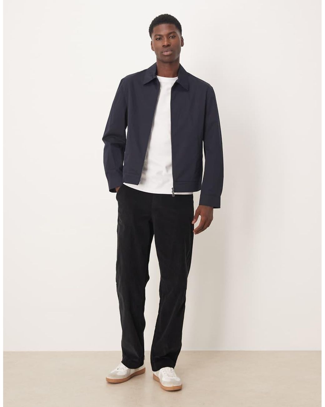 Mango Blue Cotton Mix Collared Jacket for men