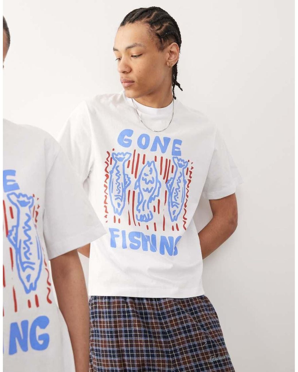 Reclaimed Vintage White Unisex Fisherman Graphic T-shirt