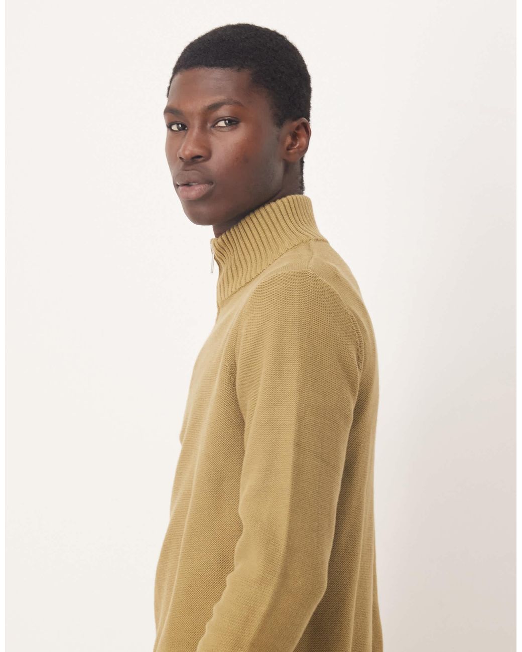 SELECTED Natural 100% Cotton Half Zip Knit Jumper for men