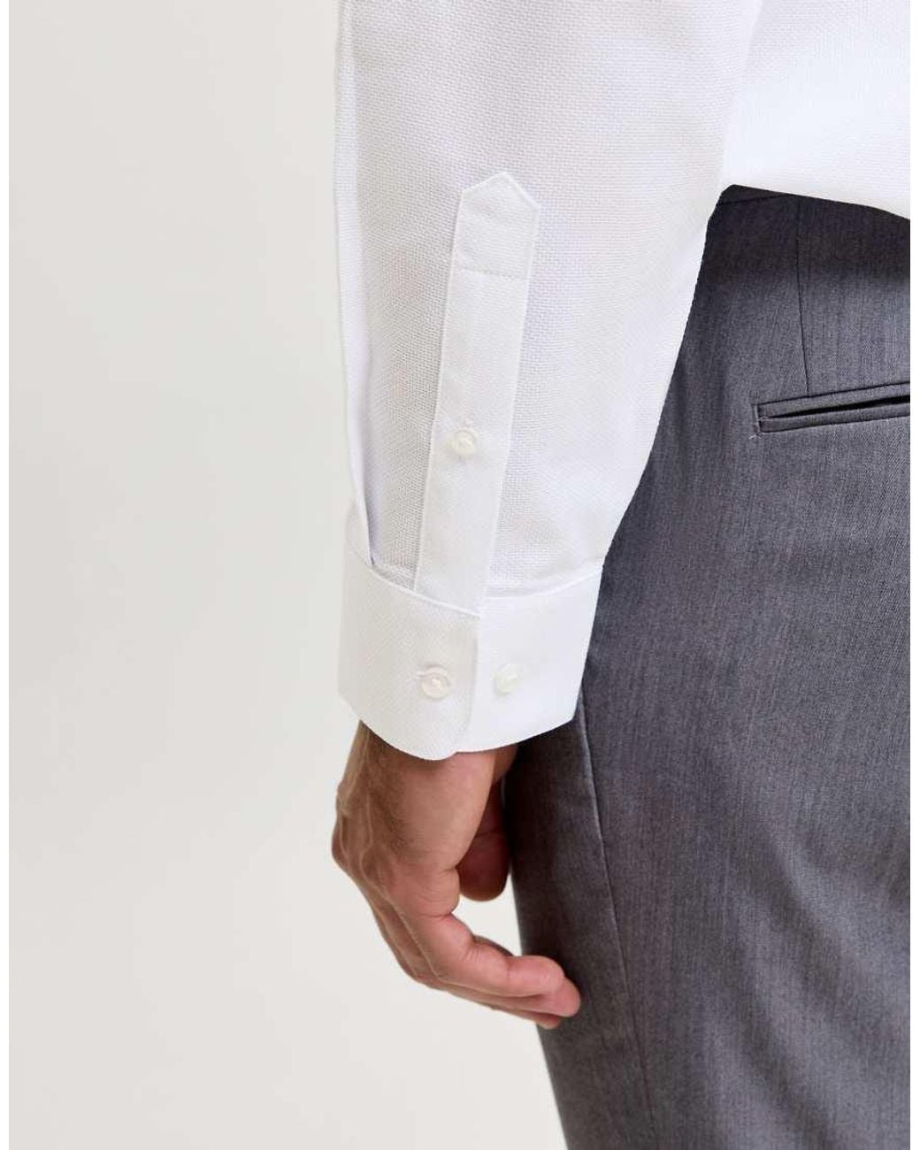 Jack & Jones White Joe Slim Fit Spread Collar Long Sleeve Shirt for men
