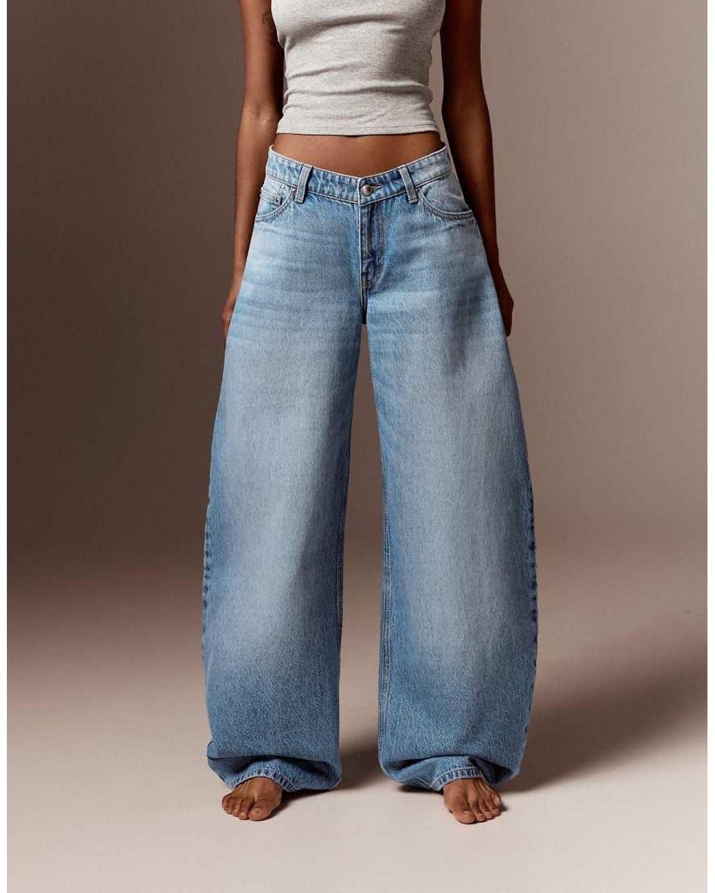Bershka Blue Petite High-Waist Barrel Jeans
