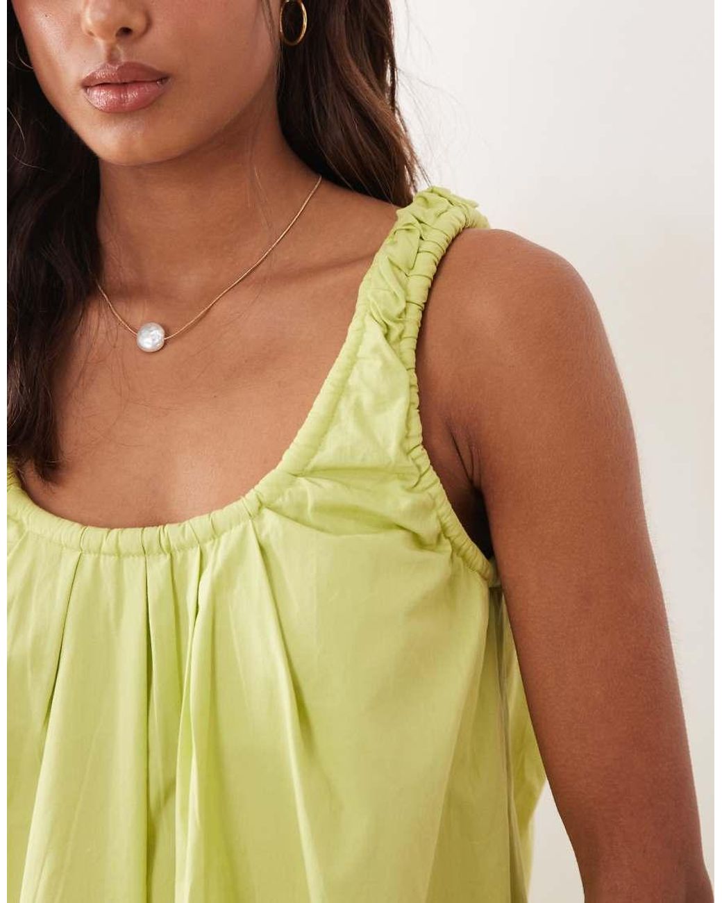 ASOS Green Poplin Scoop Ruched Neck Maxi Sundress