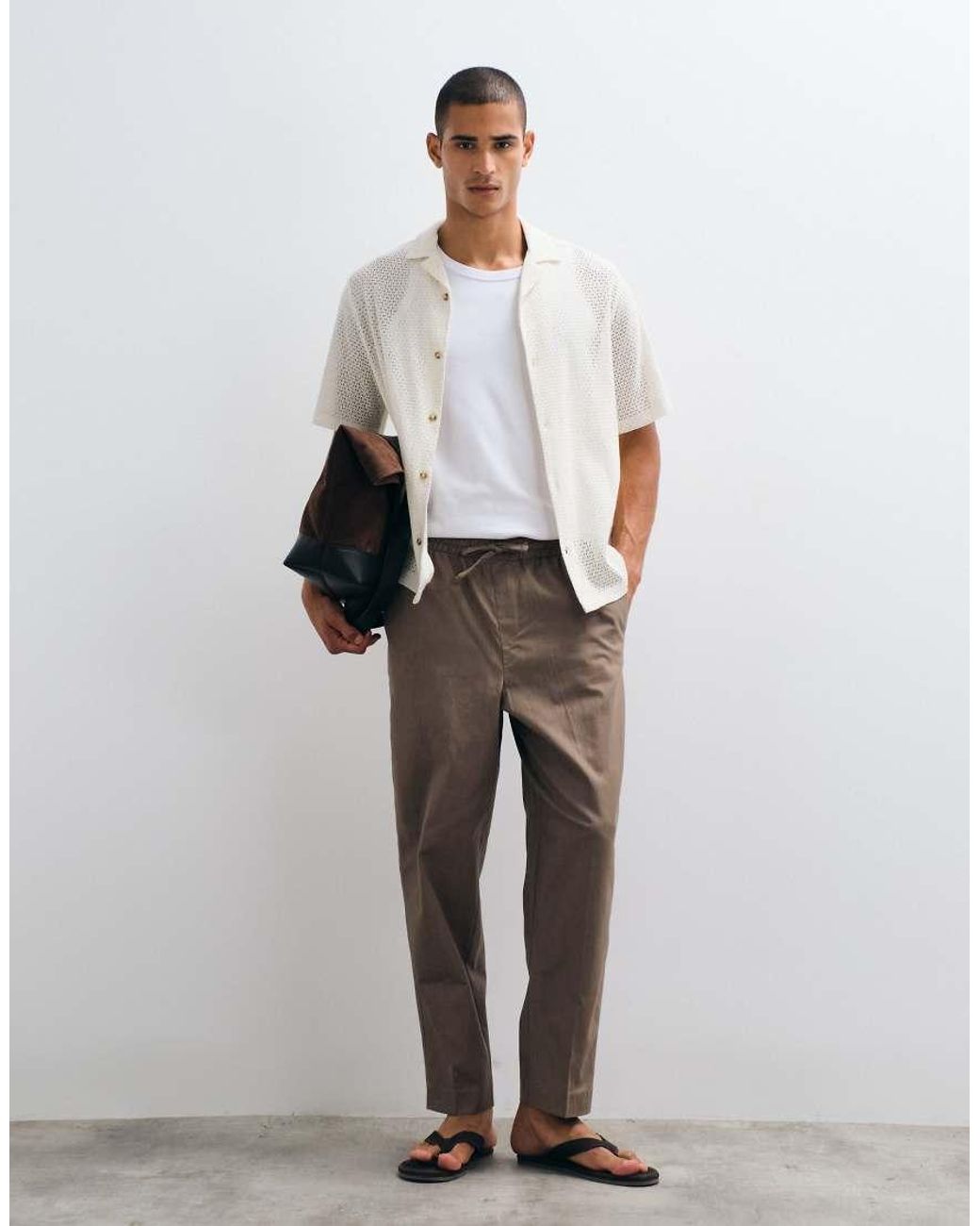 ASOS Natural Tailored Relaxed Tapered Linen Look Pants for men