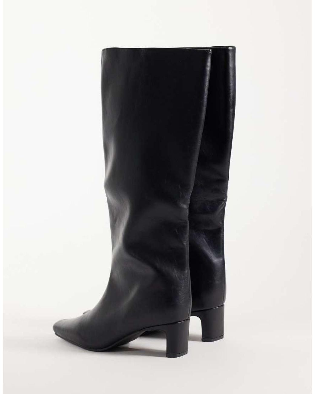 SEQWL Wide Fit Black Woody Chisel Toe Knee High Kitten Heel Boots