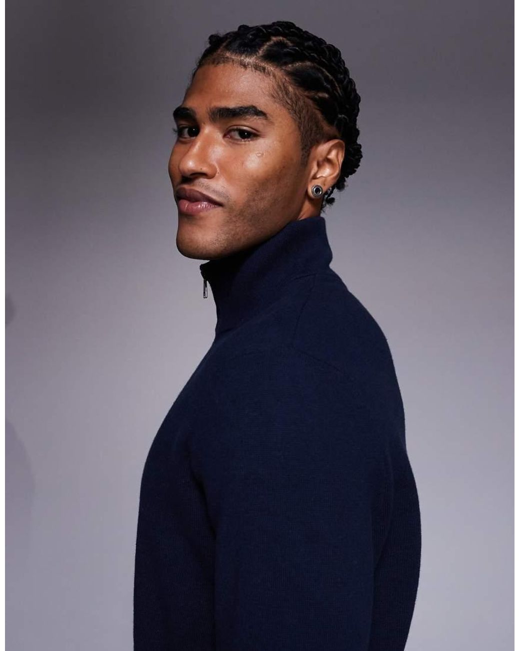 ASOS Blue Relaxed Knitted Half Zip Jumper for men