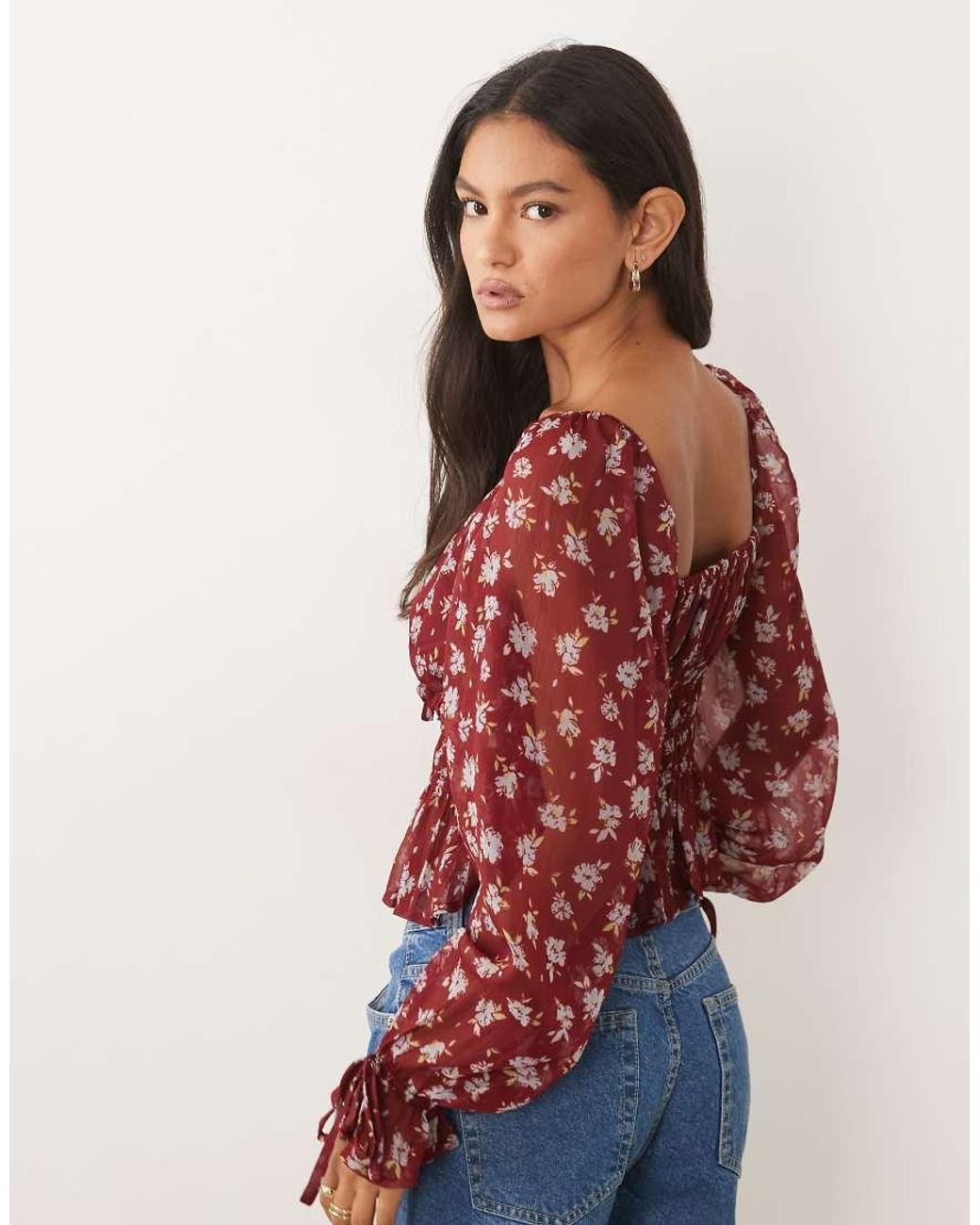 Wednesday's Girl Long Sleeve Gathered Blouse With Tie Detail