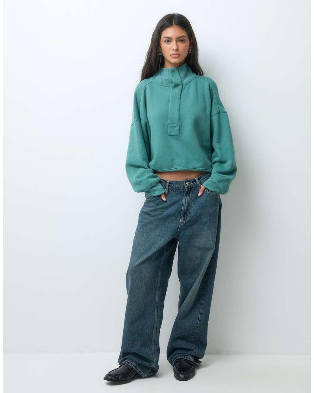Free People Green Timeless Mock Neck Sweatshirt