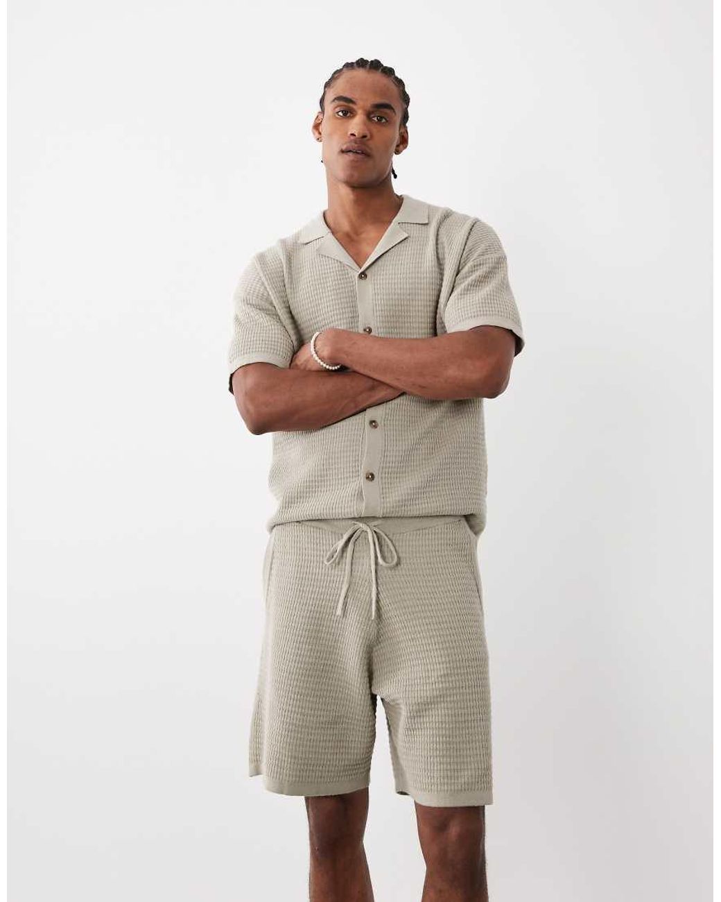 ASOS Natural Knitted Shorts Co-Ord for men