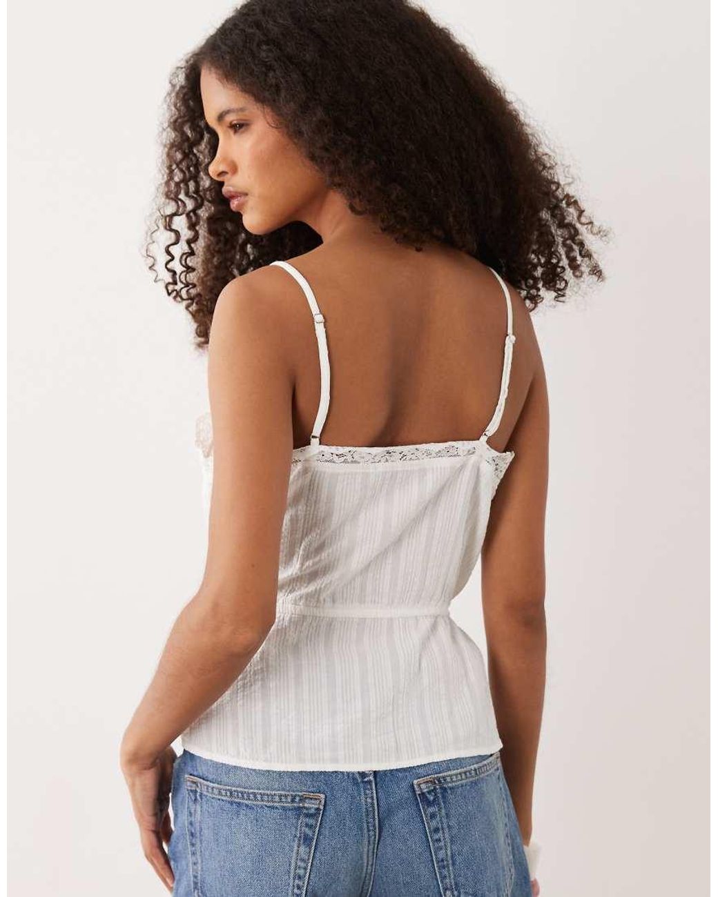 Jdy Blue Tie Waist Cami Top With Lace Details