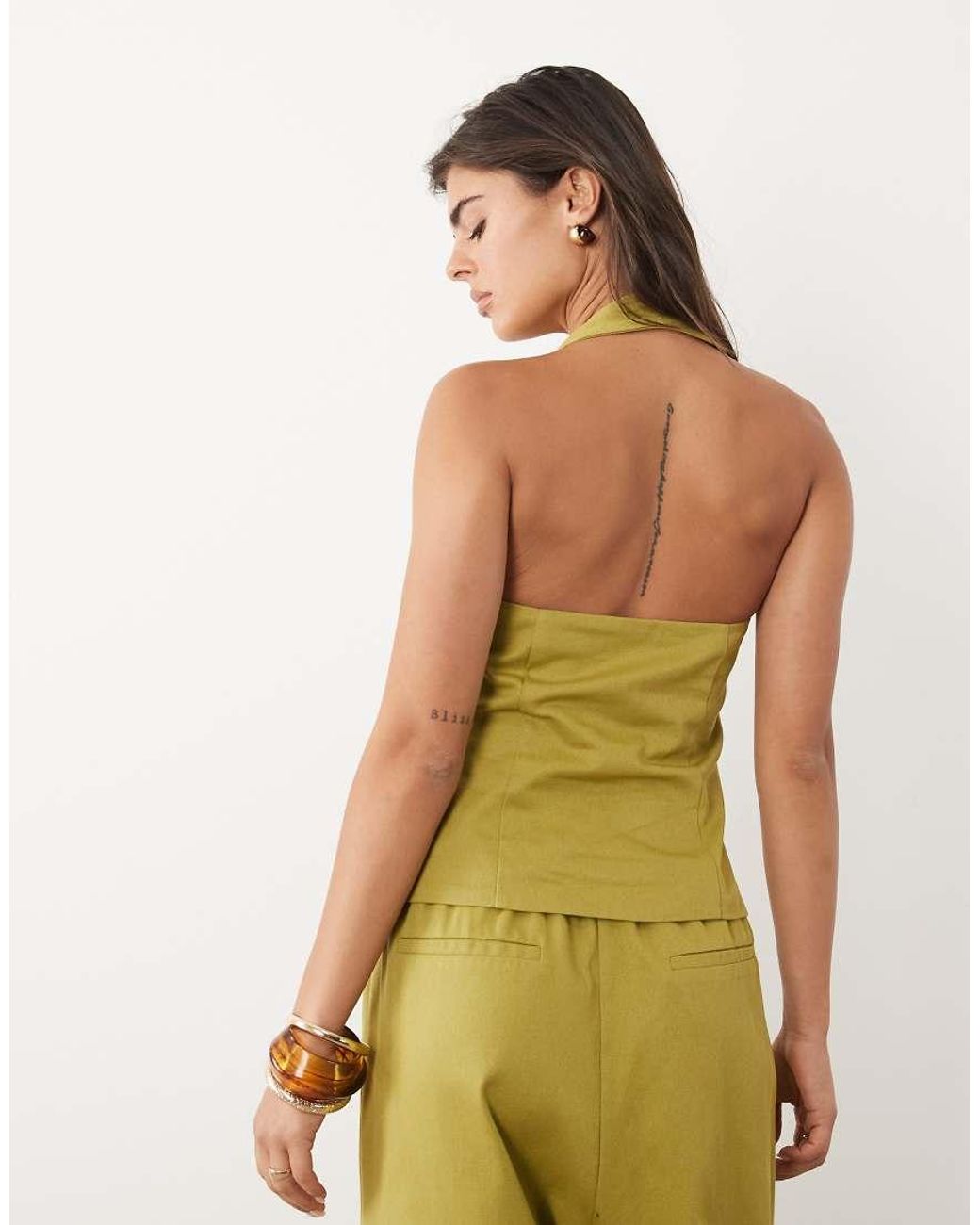 ASOS Yellow Button Front Halterneck Co-ord Waistcoat