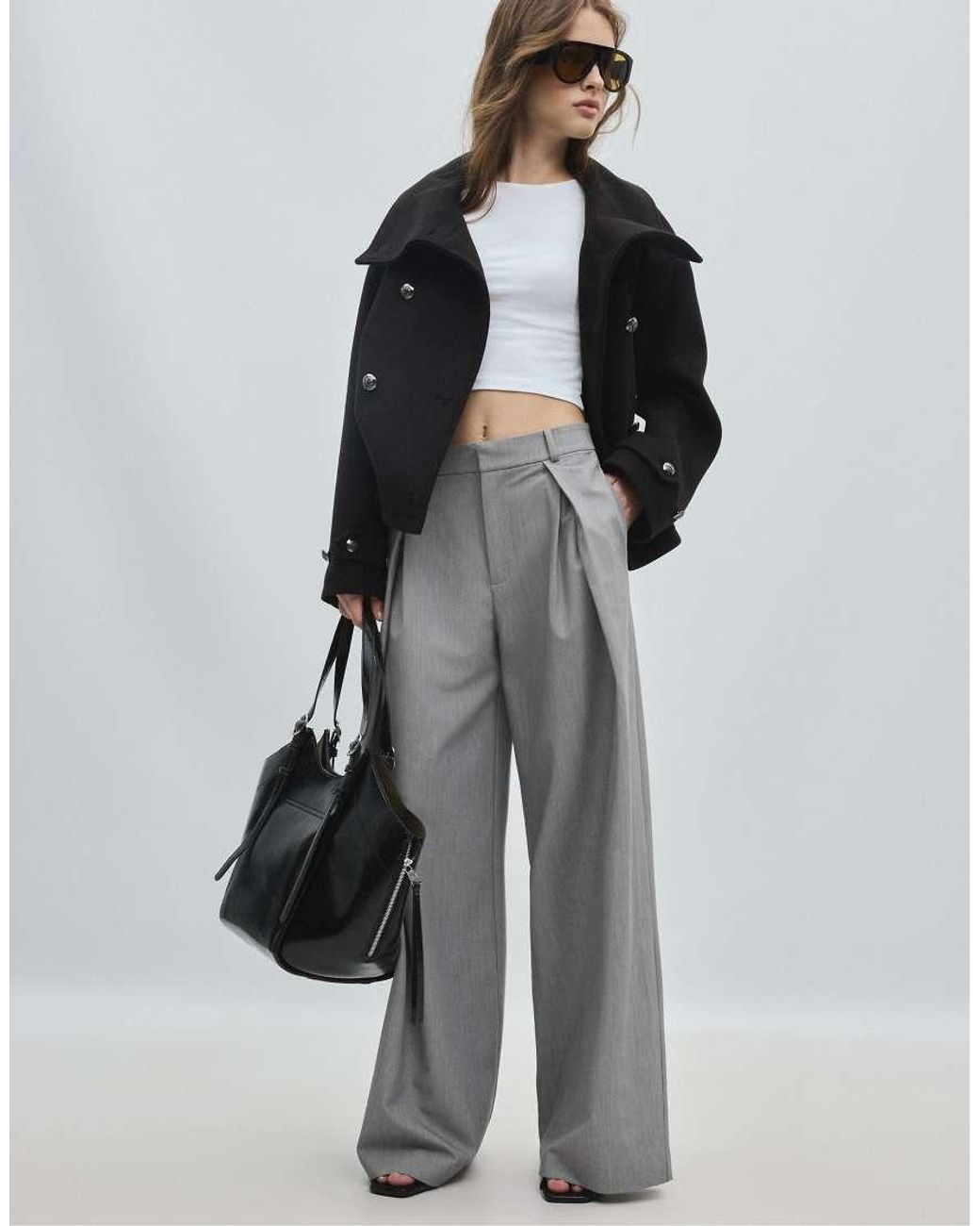 Stradivarius Black Shoulder Tote Bag With Buckles