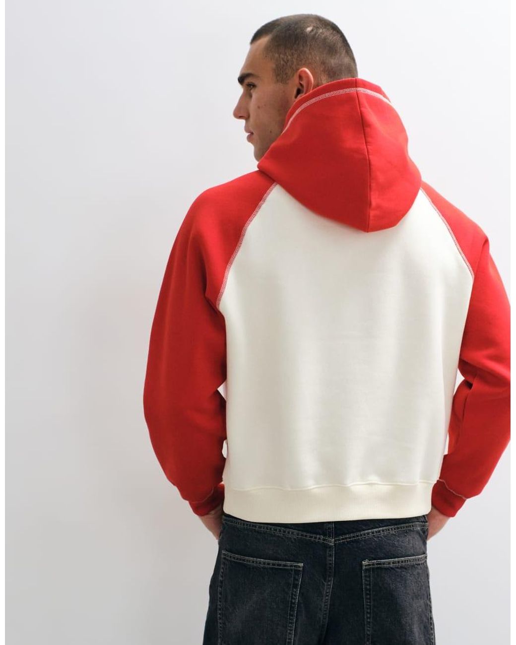 ASOS Red Oversized Boxy Raglan Hoodie With Contrast Cover Stitching for men