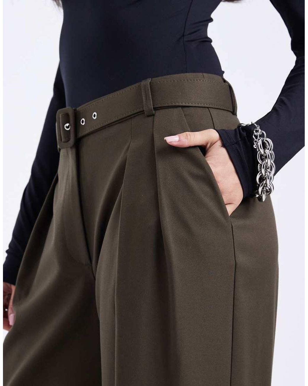 ASOS Blue Tailored Low Belted Wide Leg Trousers