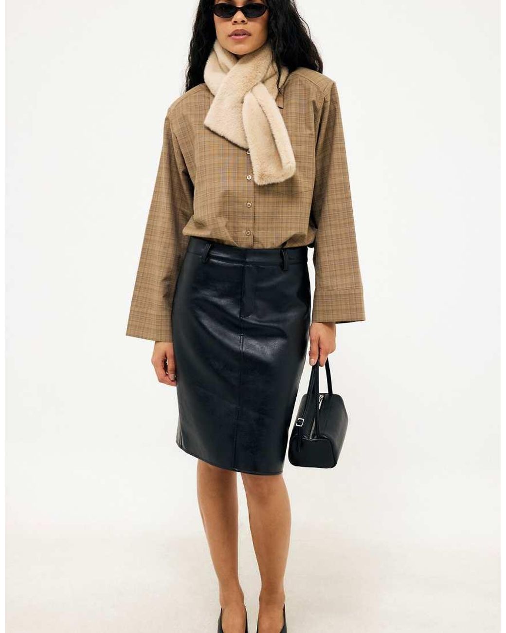 NA-KD Brown Oversized Shoulder Pad Shirt