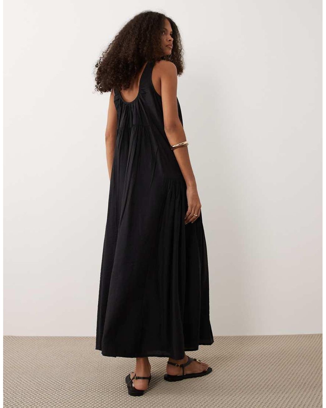 ASOS Black Scoop Neck Tiered Maxi Dress