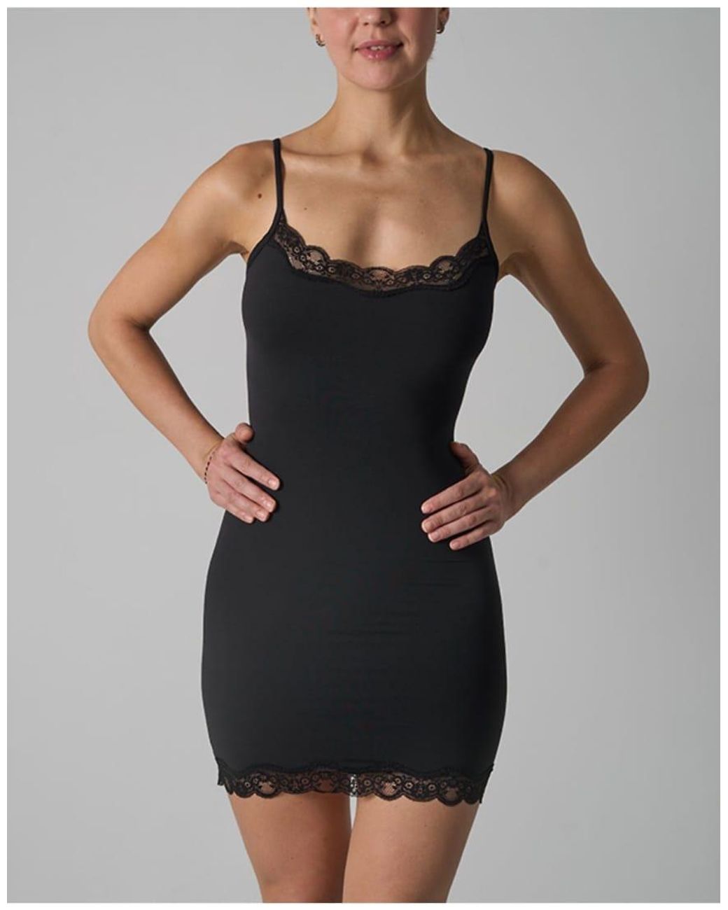 agon® Black Lace Trim Cami Slip Dress