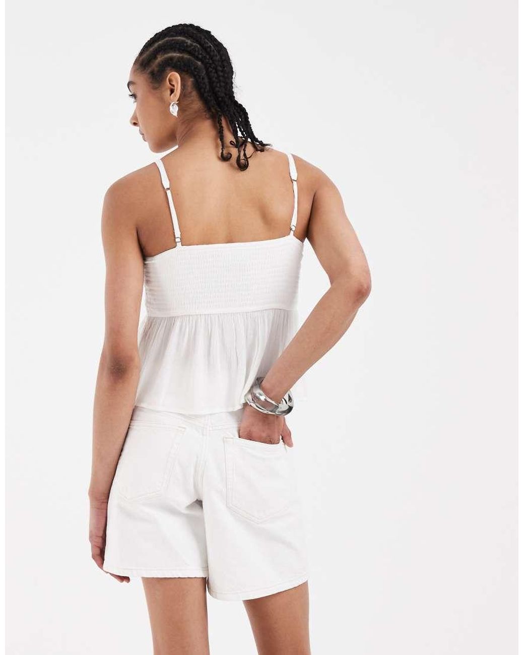 Hollister White V Neck Babydoll Button Through Cami
