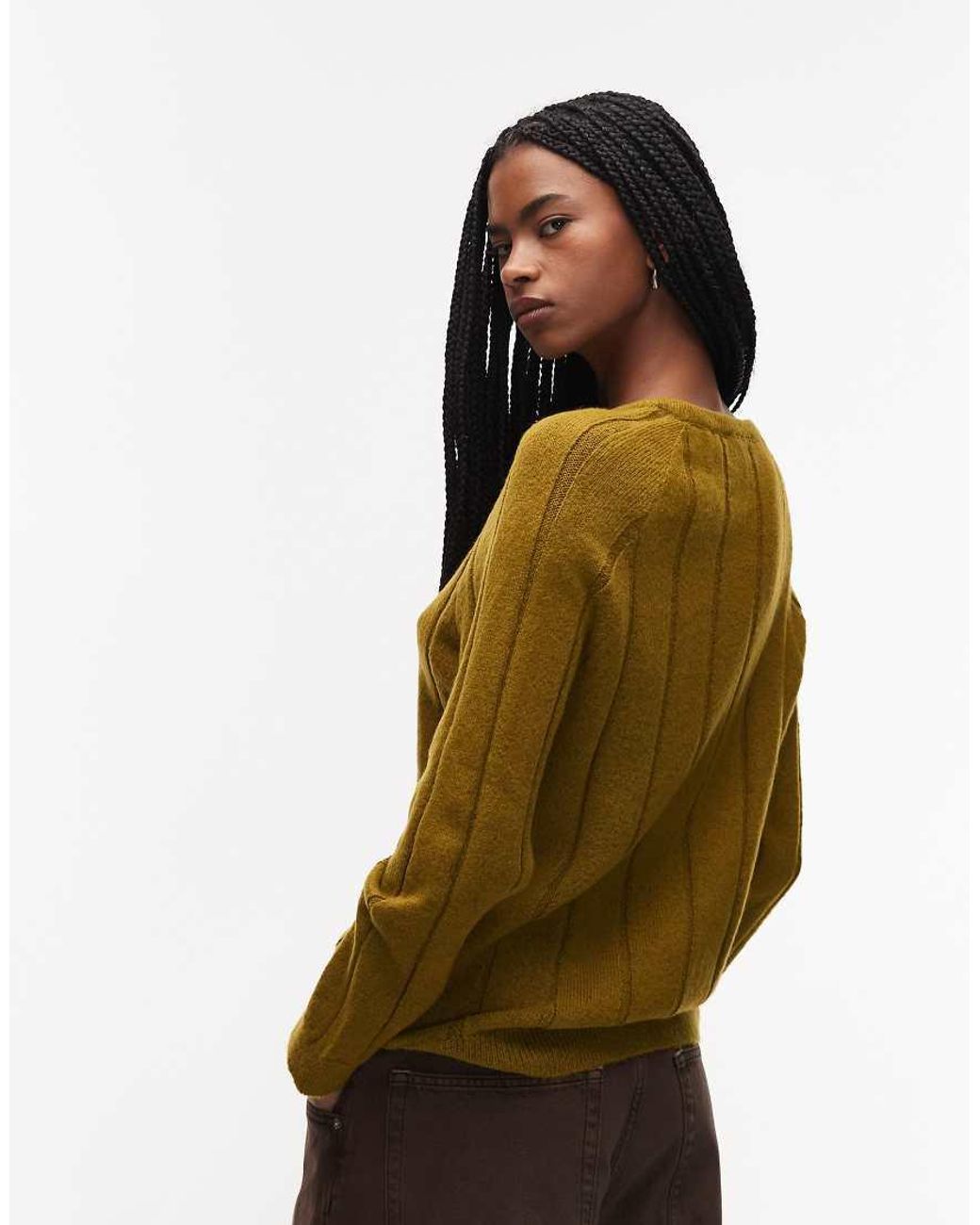ASOS Green Fluffy Knitted Jumper With Wide Rib Setting