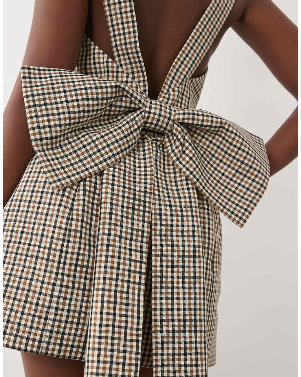 ASOS Brown Tailored Check Button Detail Mini Dress With Pockets