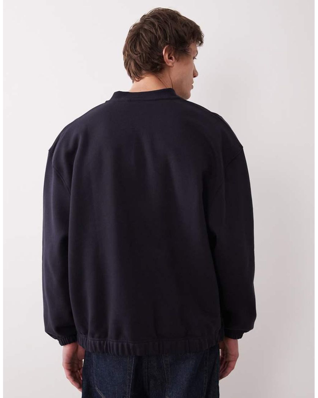 ASOS Blue Oversized Heavyweight Jersey Bomber Jacket for men