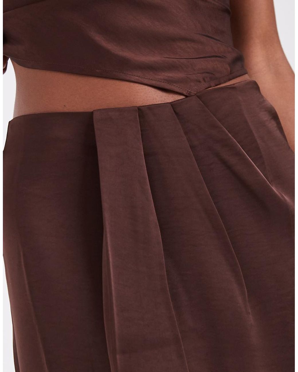 Noisy May Brown Satin Maxi Skirt Set