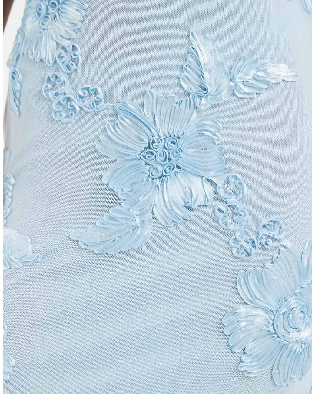 Pieces Blue Floral Embroidered Mesh Cami Maxi Dress