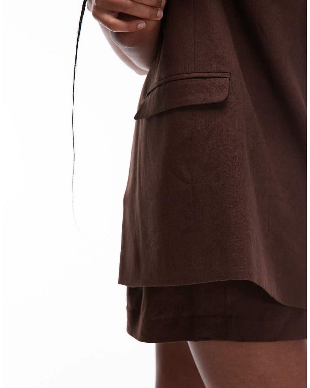 TOPSHOP Brown Linen Blend Throw On Sleeveless Blazer