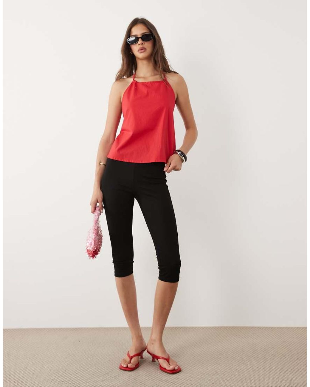 Motel Red Aure Halter Neck Poplin Top