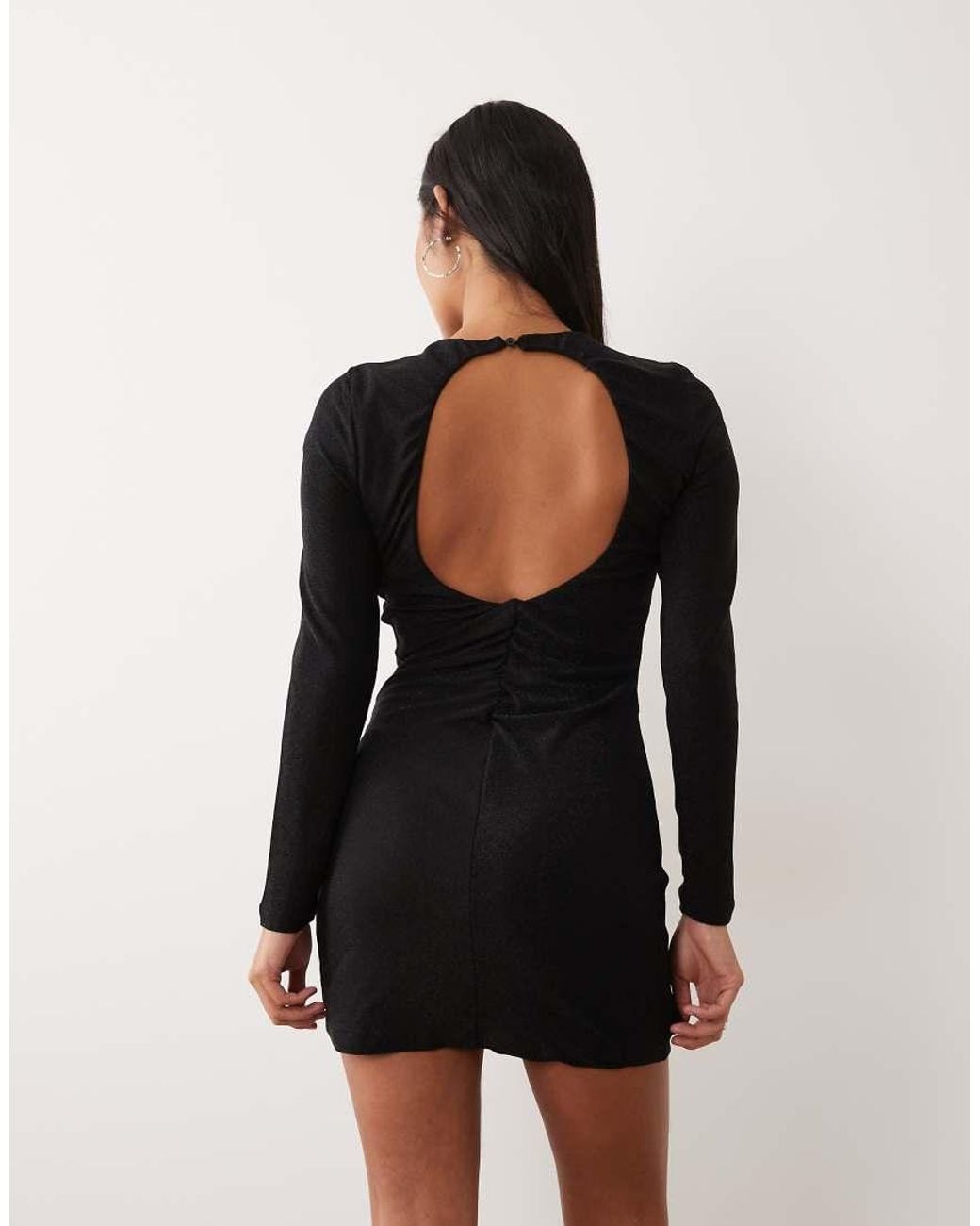 Only Petite Black Long Sleeve Open Back Glitter Mini Dress