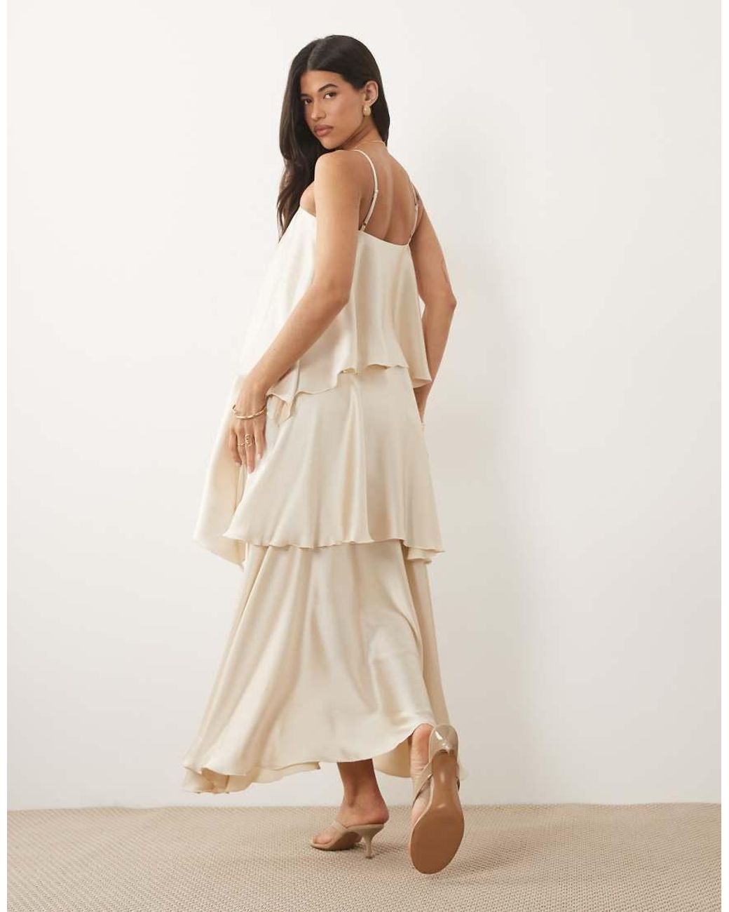 Pretty Lavish Natural Tove Cami Square Neck Extreme Tiered Ruffle Maxi Dress