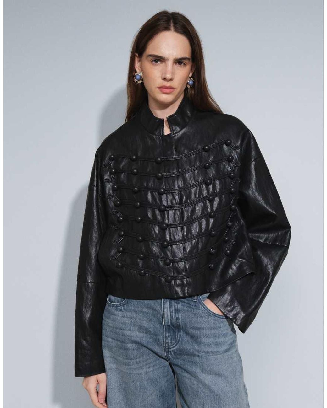 TOPSHOP Blue Faux Leather Ultimate Drummer Jacket