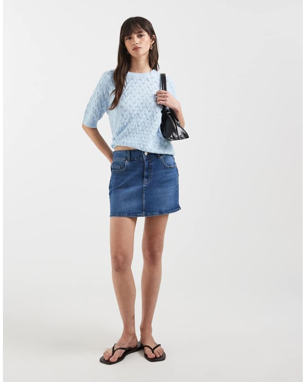 Pieces Blue Short Sleeve Textured Knit Jumper