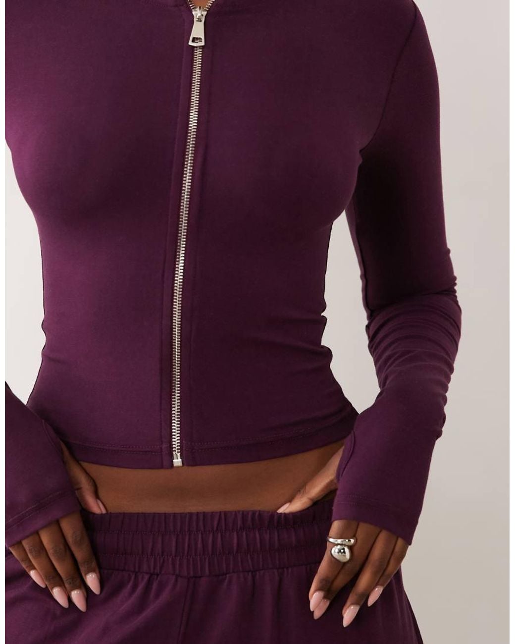 Kaiia Purple Cotton Rich Zip Through Hoodie Co-ord
