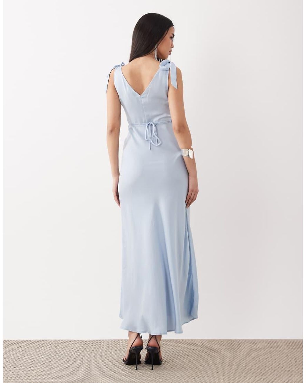 New Look Blue Tie Shoulder Satin Midi Dress