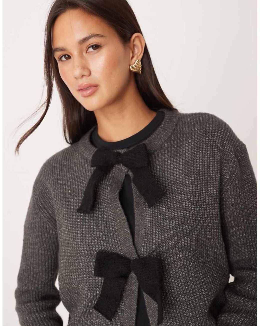 Brave Soul Black Cardigan With Velvet Bow Detail
