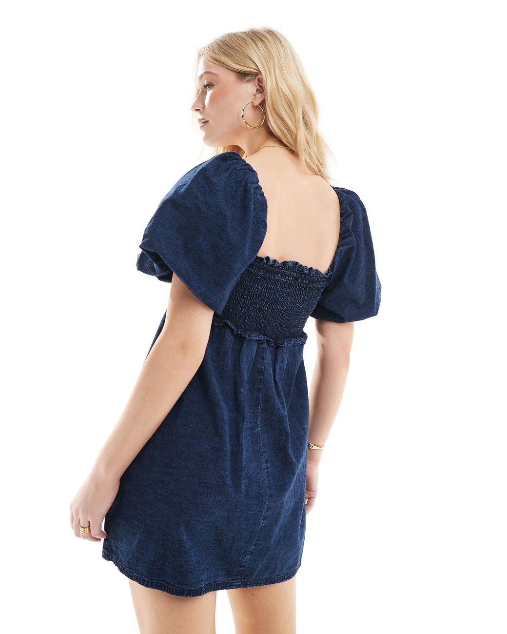 ASOS Blue Soft Denim Puff Sleeve Mini Dress With Shirred Body