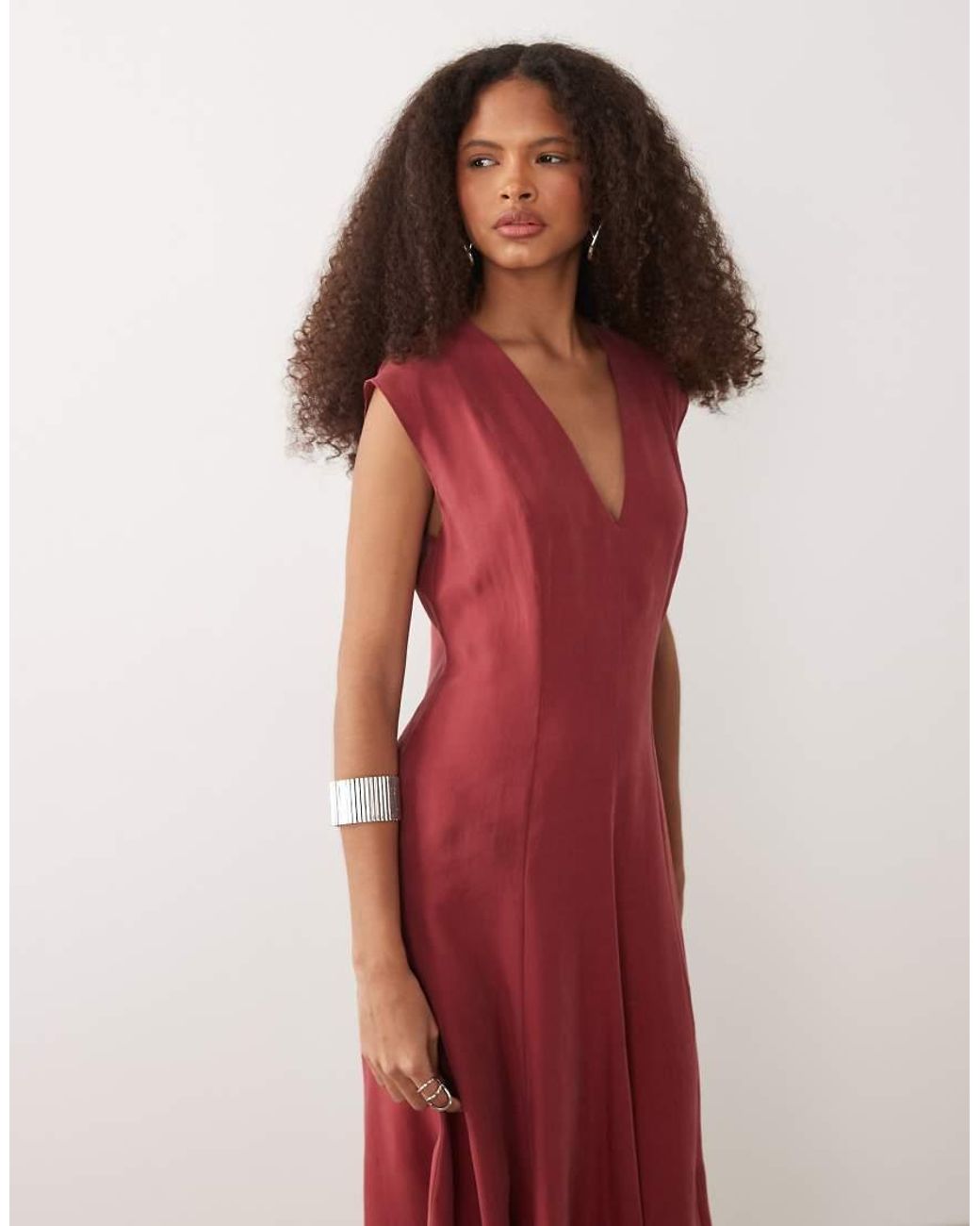 Mango Shirred Waist Midi Dress