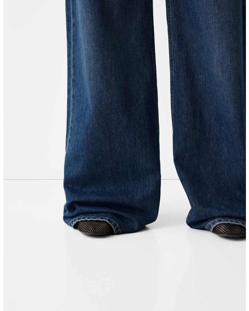 Bershka Blue Petite High Waisted Wide Leg Jeans