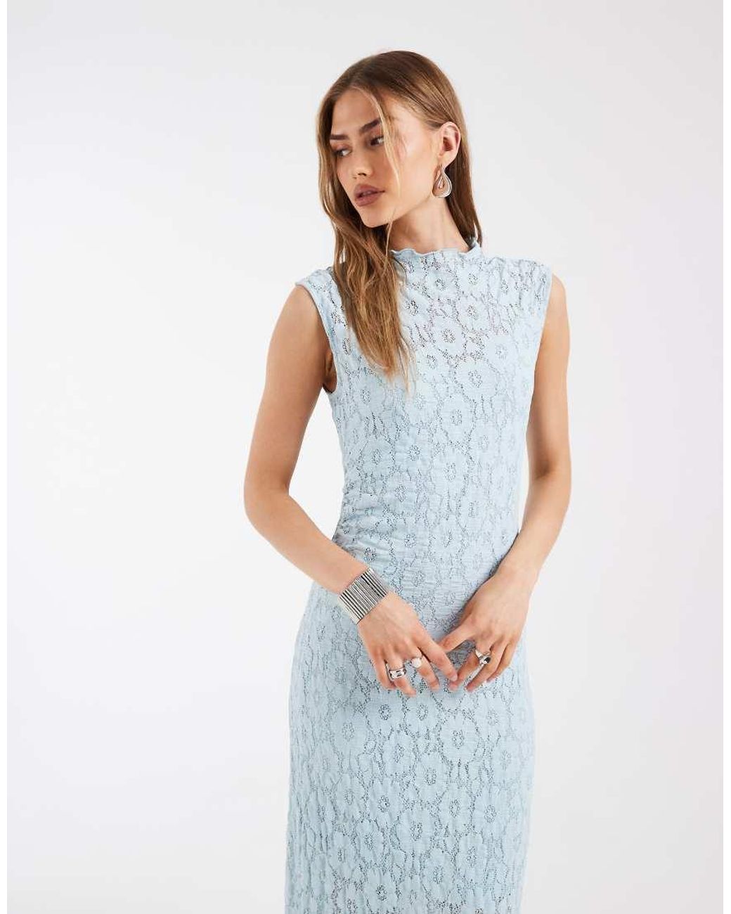 Object White All-over Floral Lace High Neck Sleeveless Maxi Dress