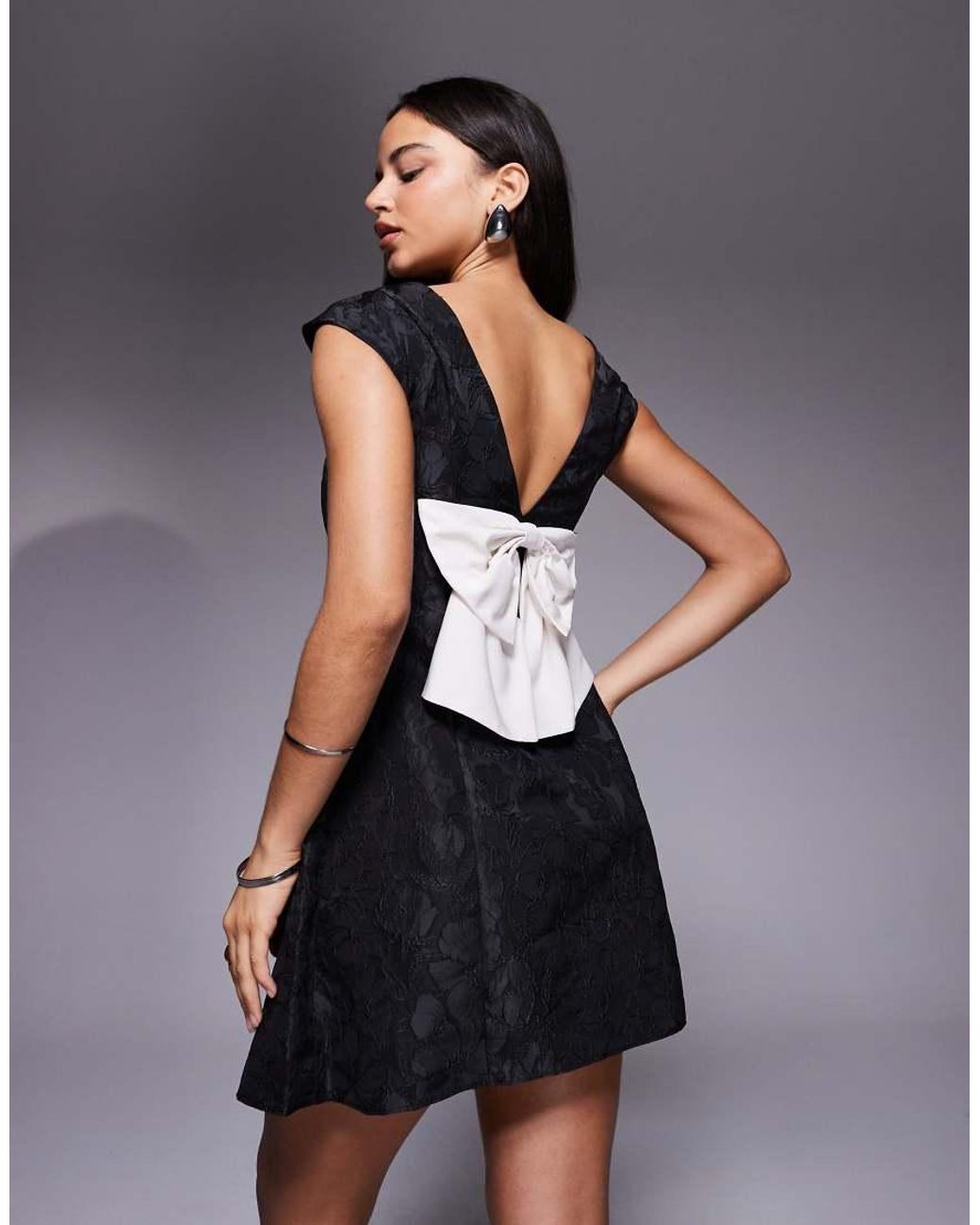 New Look Blue Jacquard Bow Skater Mini Dress