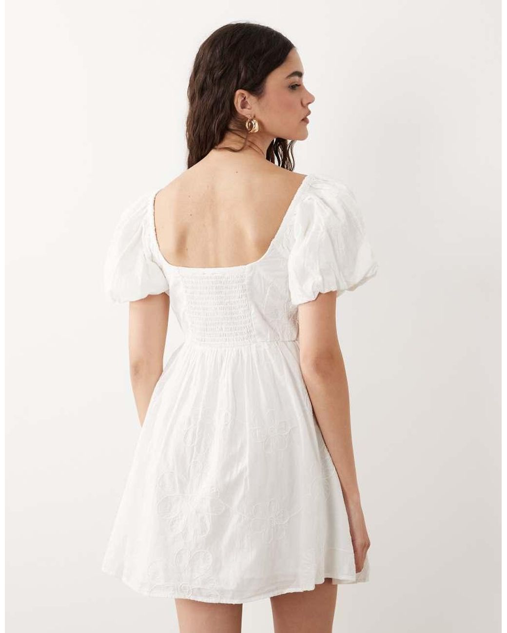 New Look White Cornelli Puff Sleeve Mini Dress