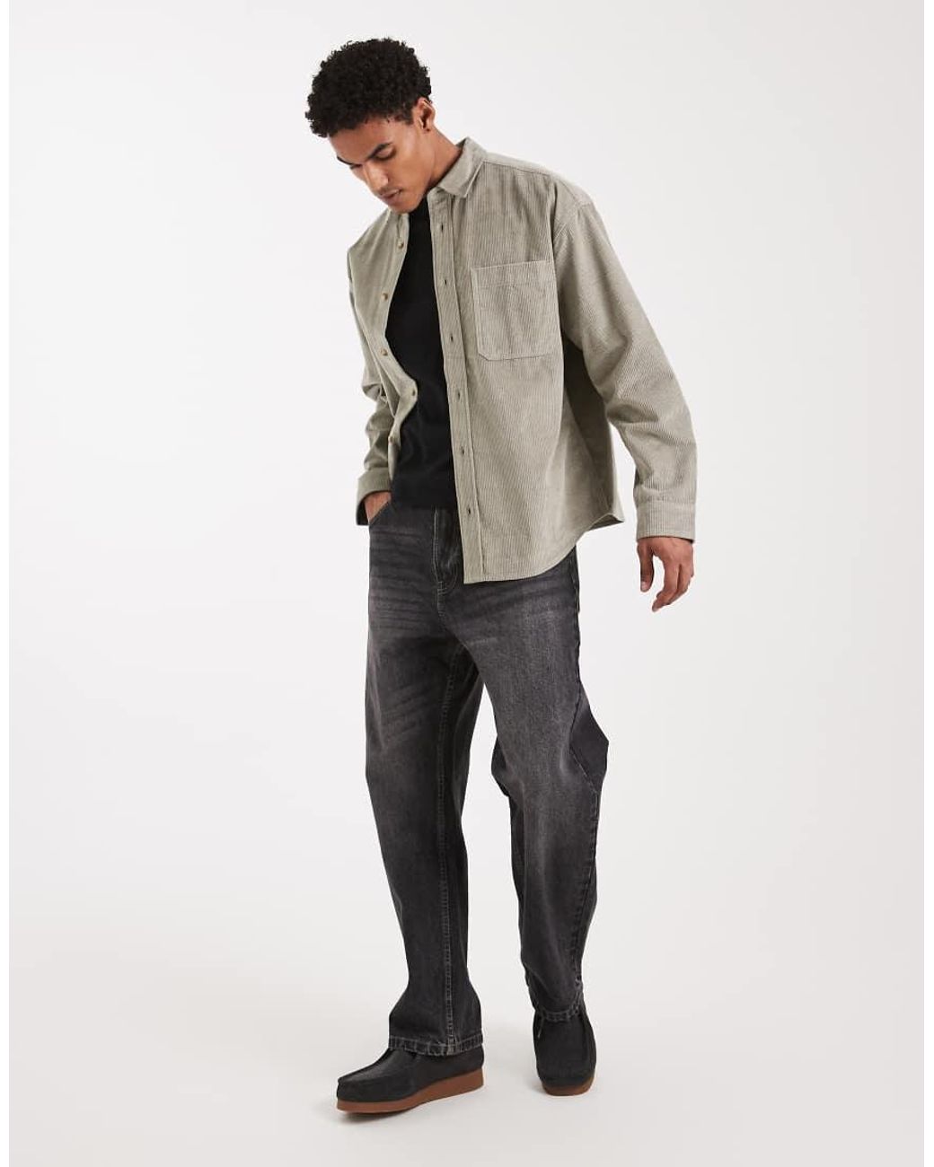 ASOS Gray 90s Oversized Cord Shirt for men