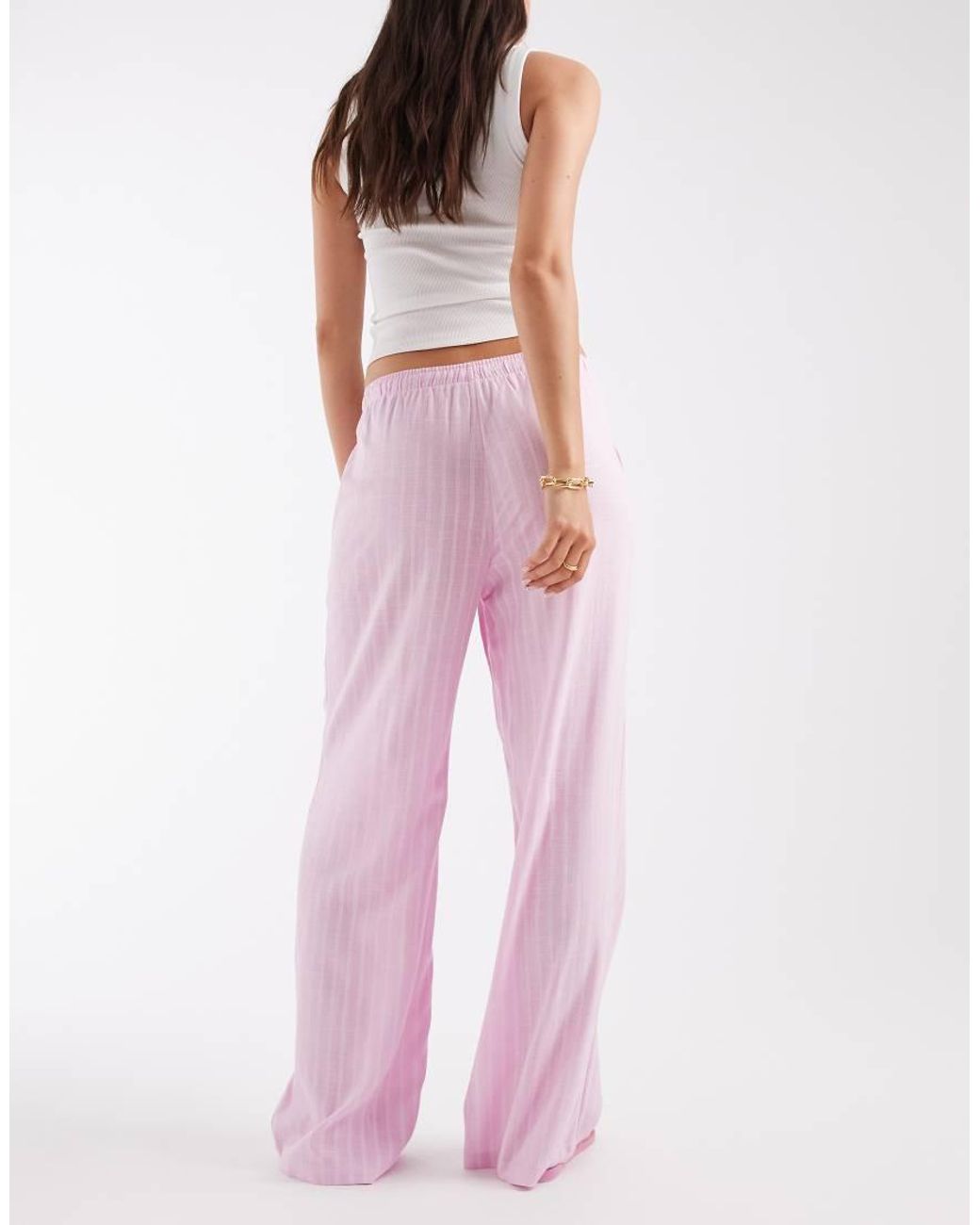 Vero Moda Pink Linen Touch Wide Leg Pants With Drawstring Waist