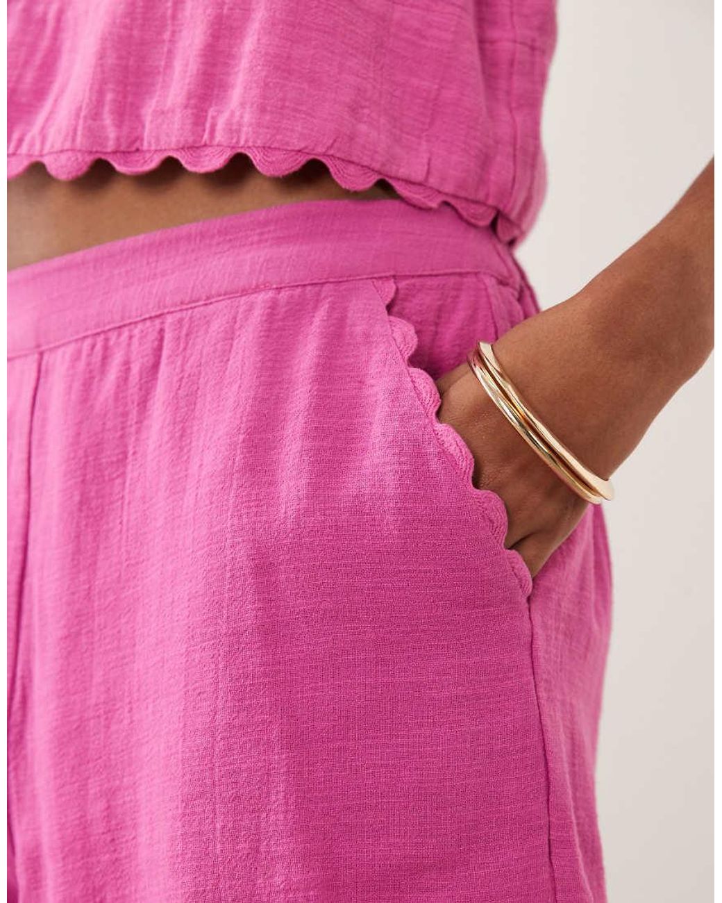 Vila Pink Cotton Scallop Trim Shorts Co-ord