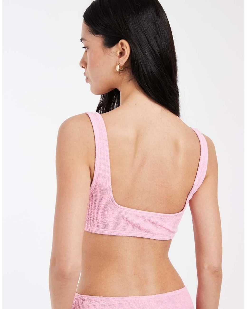 & Other Stories Pink Crinkle Scoop Front Bikini Top With Low Back