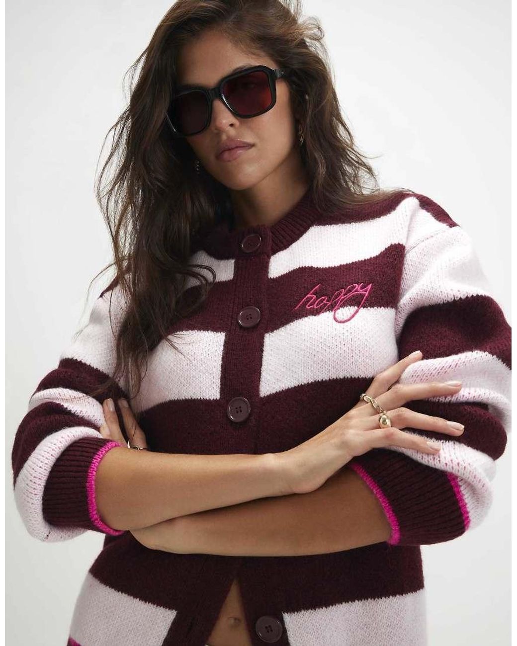 River Island Red Knitted Stripe Happy Cardigan
