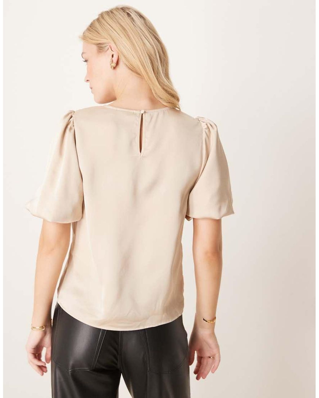 Vila Natural Satin Short Sleeve Top